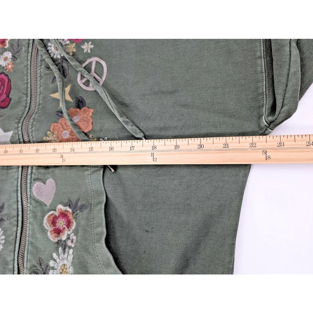 Billy T Camp Happy Green Floral Embroidered Hoodie Camp Green Sz M Hippie - Picture 9 of 12